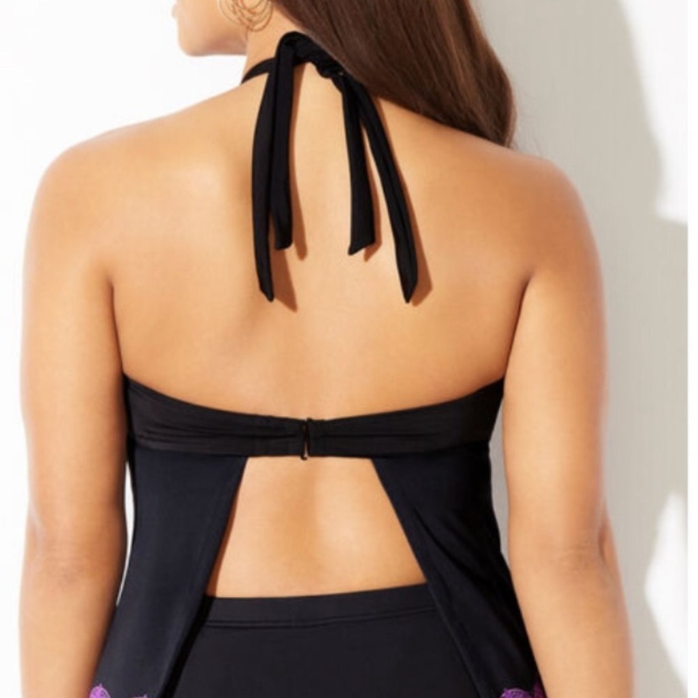 Black and Teal Women's Swim Top - Picture 2 of 5